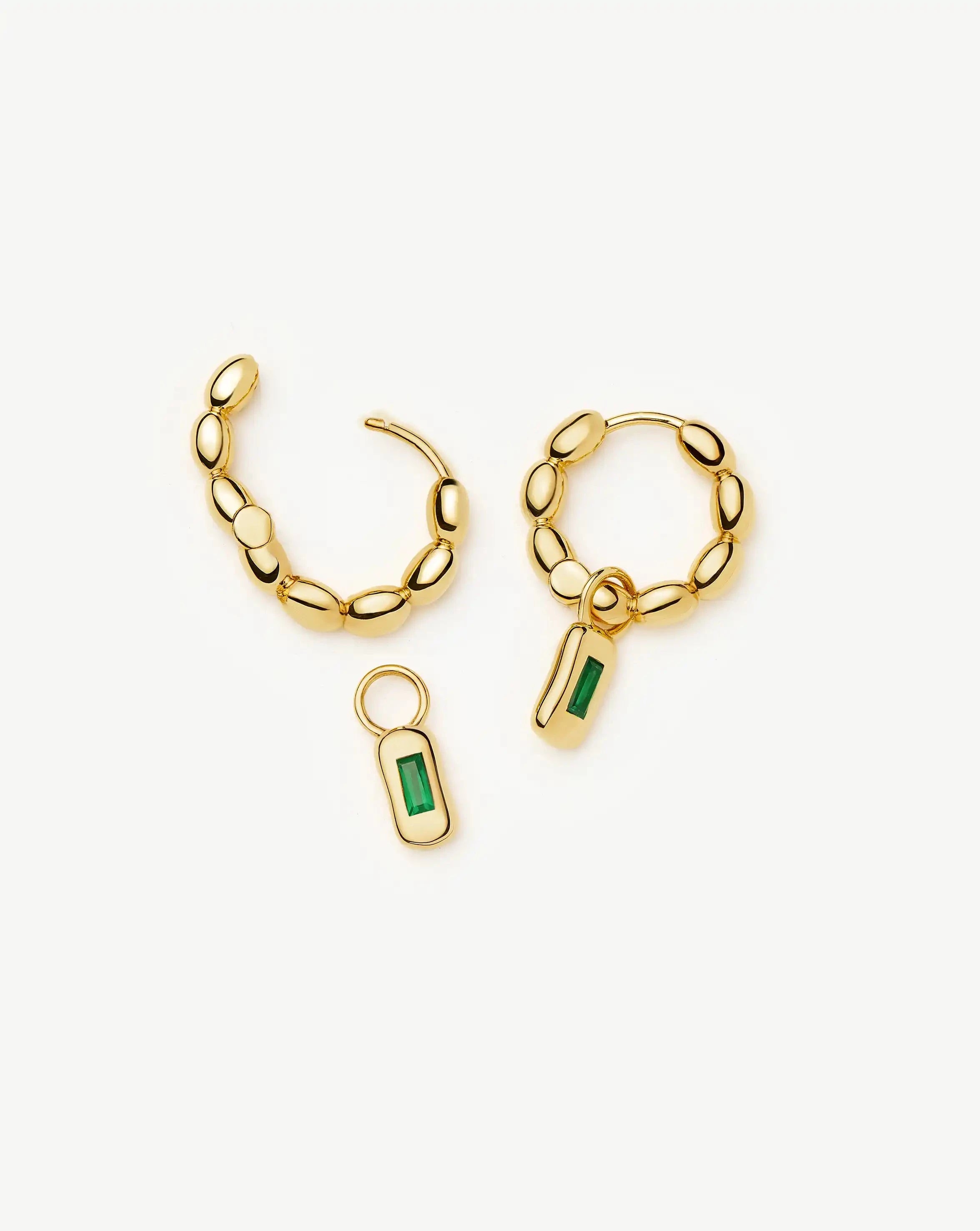 Molten Gemstone Charm Hoop Earrings - 18k Gold Plated/Green Onyx