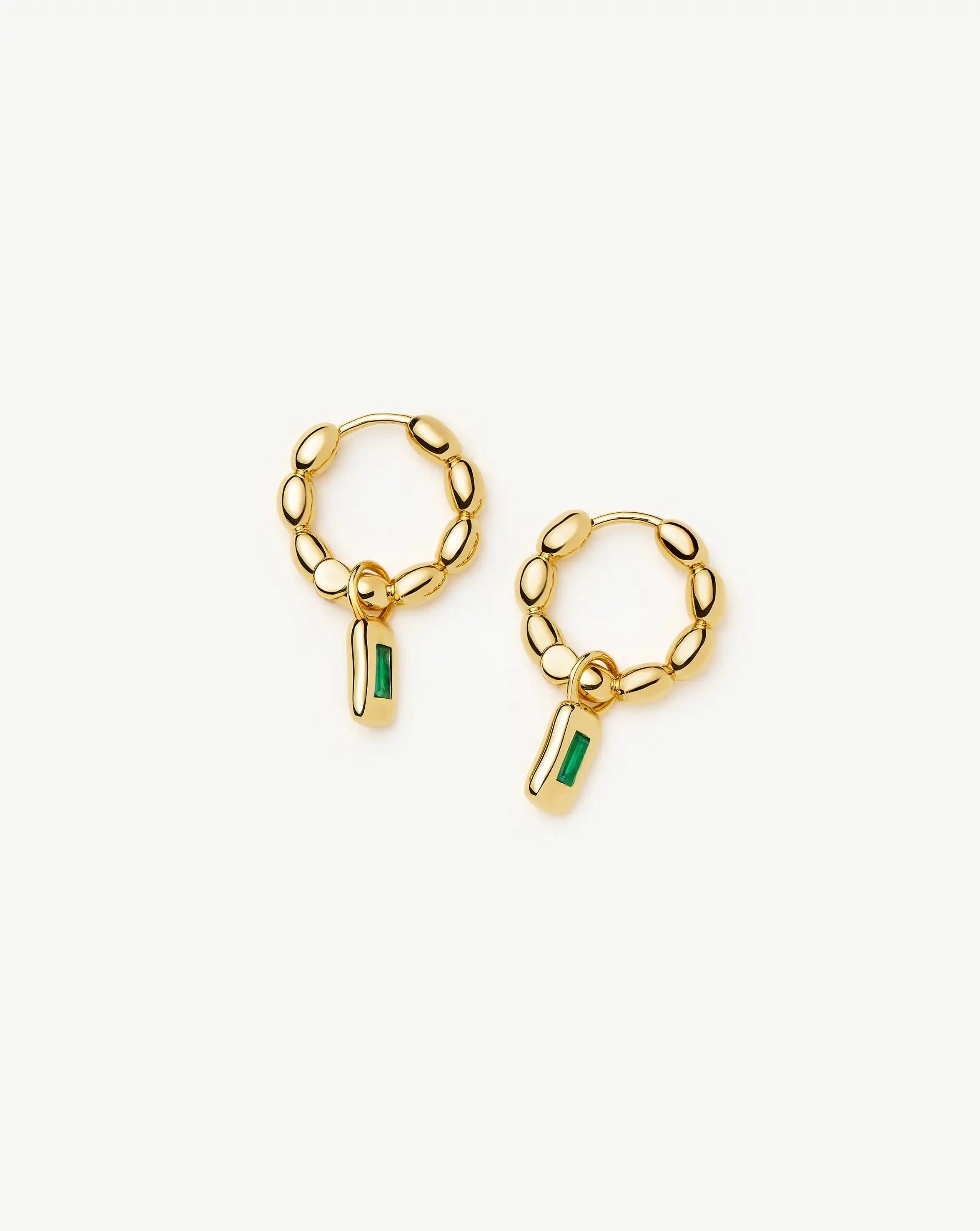 Molten Gemstone Charm Hoop Earrings - 18k Gold Plated/Green Onyx