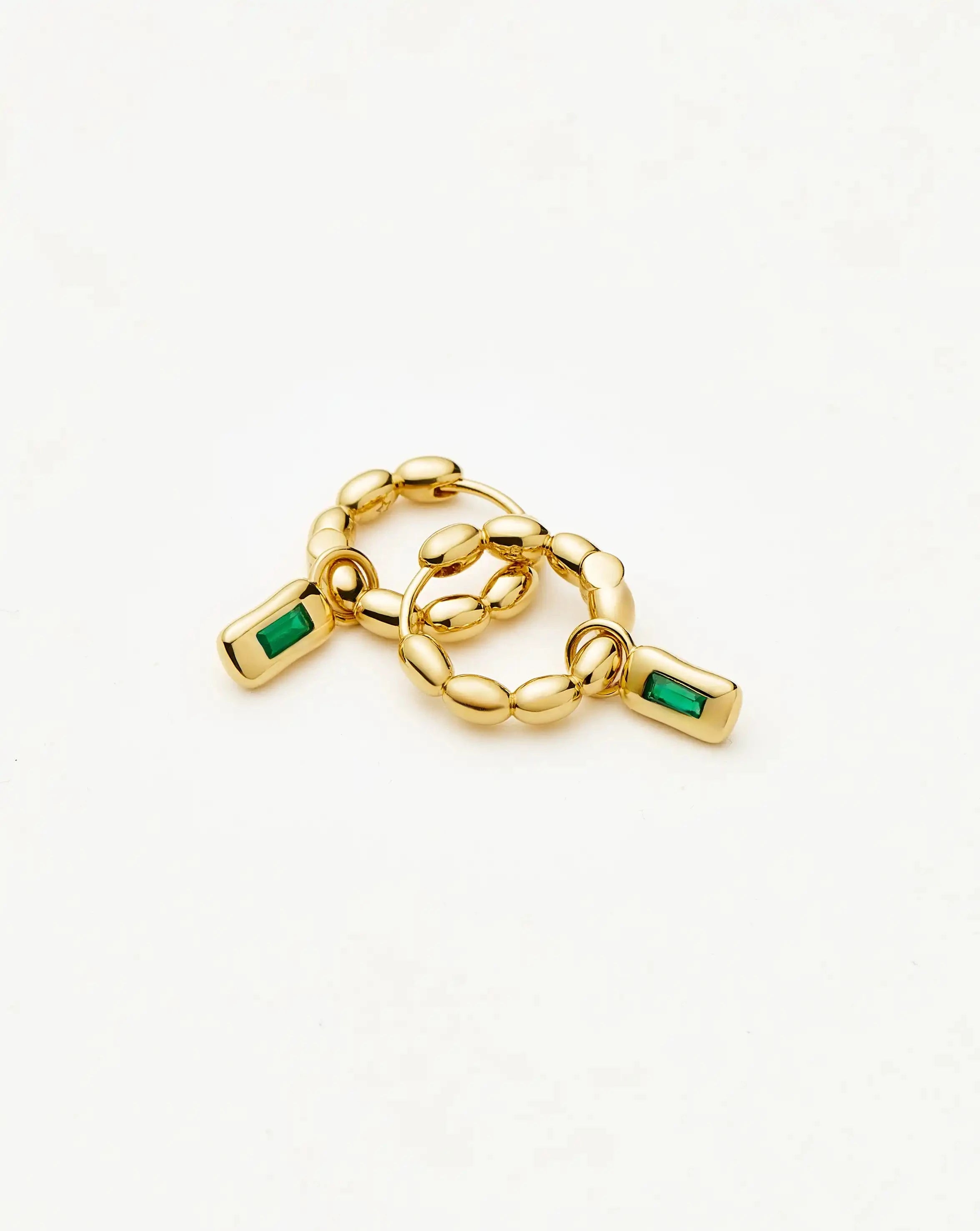 Molten Gemstone Charm Hoop Earrings - 18k Gold Plated/Green Onyx